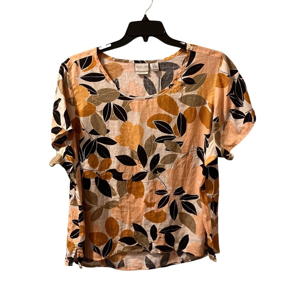 NWT Rachel Zoe 100% Linen Top Peach Black Sz 2X Beachy Art Lightweight High Low